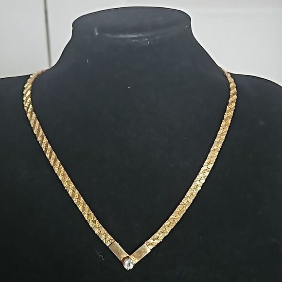Vintage Women's Gold Plated Necklace With White Stone, Clasp Closure 9" - Picture 9 of 16